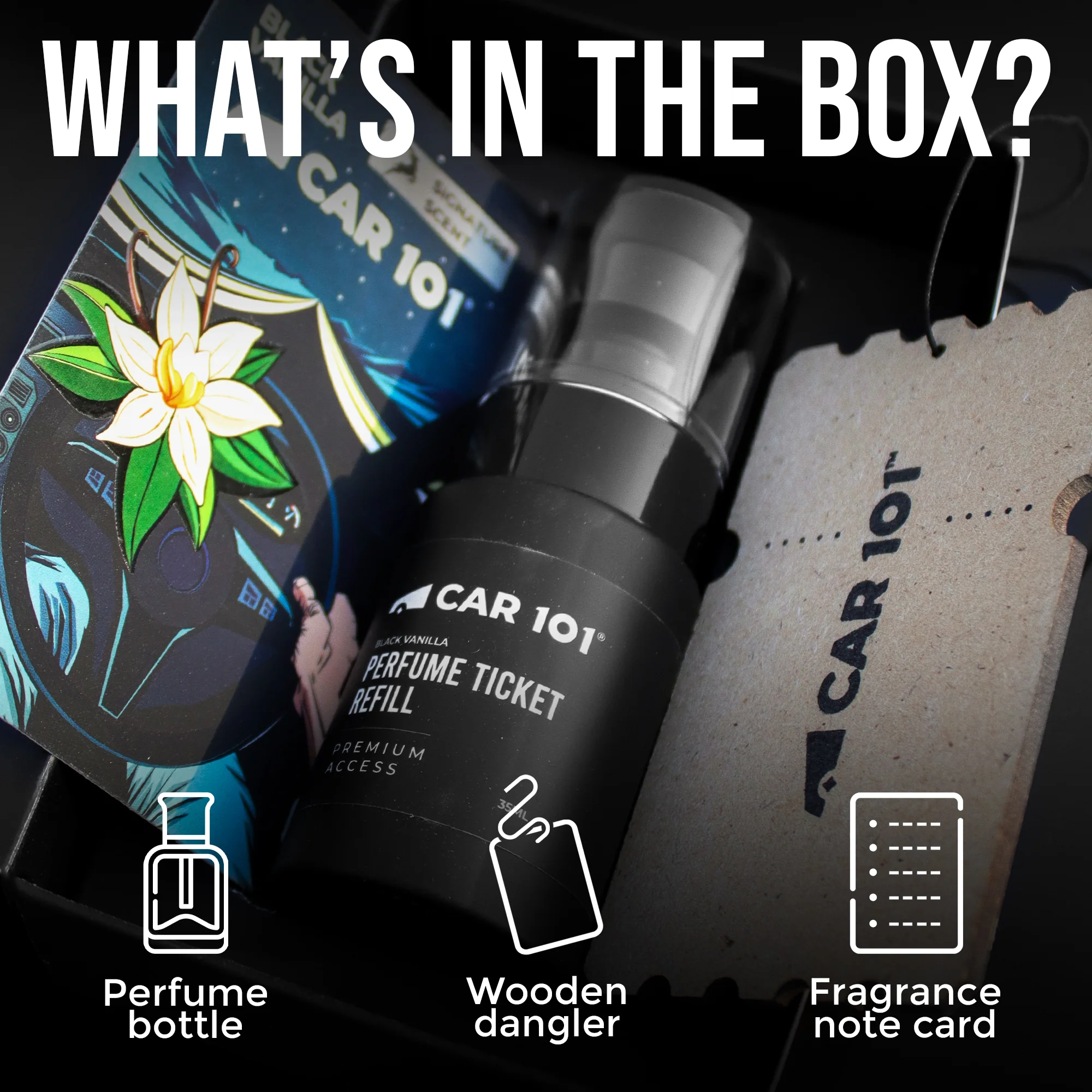 CAR101 Black Vanilla – Smooth & Warm Car Perfume - Image 4