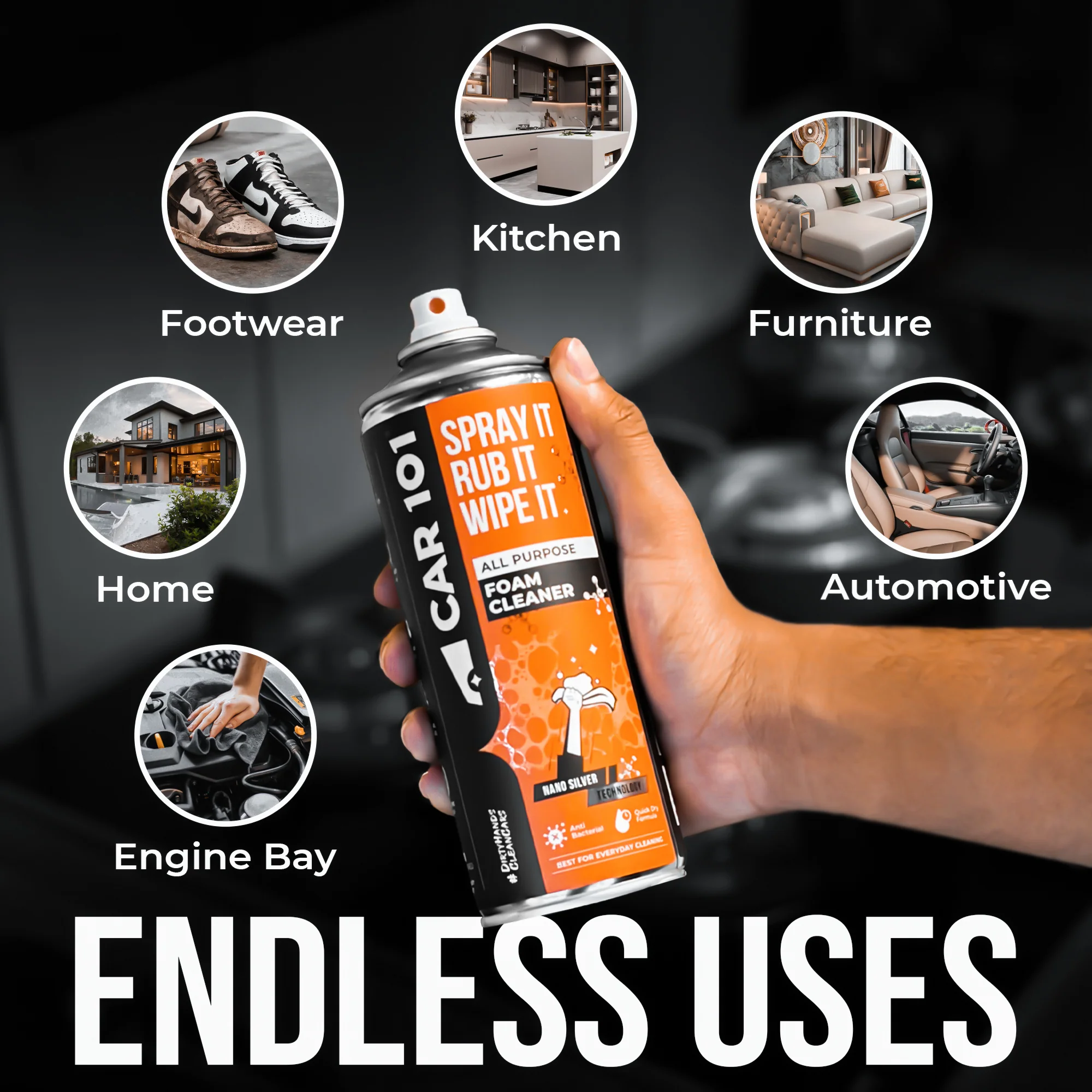 All Purpose Foam Cleaner | Best for daily cleaning | Car interior & Exterior | Anti Bacterial | 500ml large Size - Image 3