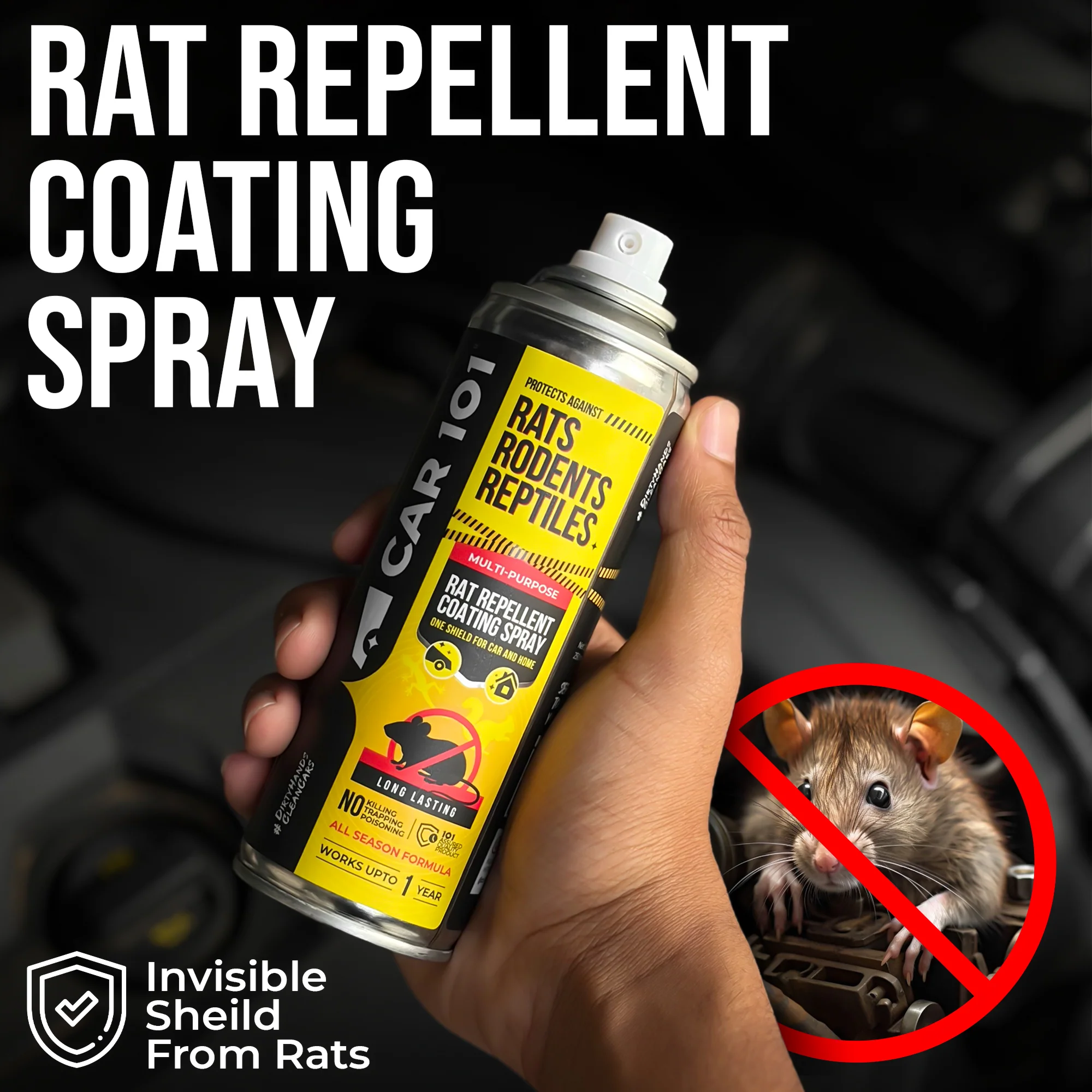 CAR101 Car Rat Repellent Spray | Anti Rat & Rodent Spray for Engine & Wiring Protection | Long Lasting Rat Protection for Cars & Bikes - Image 2