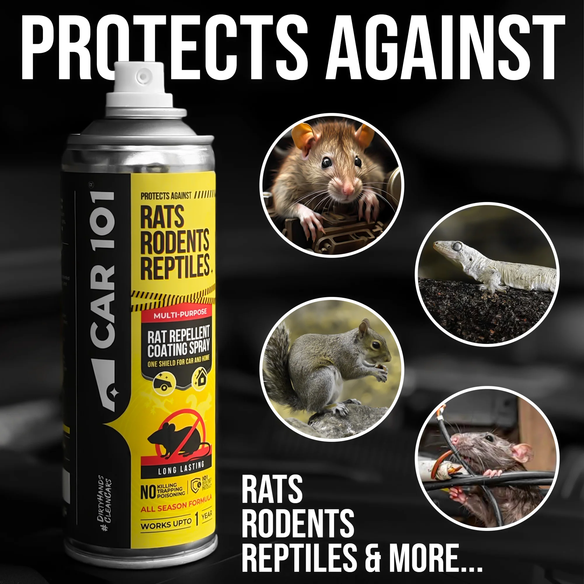 CAR101 Car Rat Repellent Spray | Anti Rat & Rodent Spray for Engine & Wiring Protection | Long Lasting Rat Protection for Cars & Bikes - Image 3