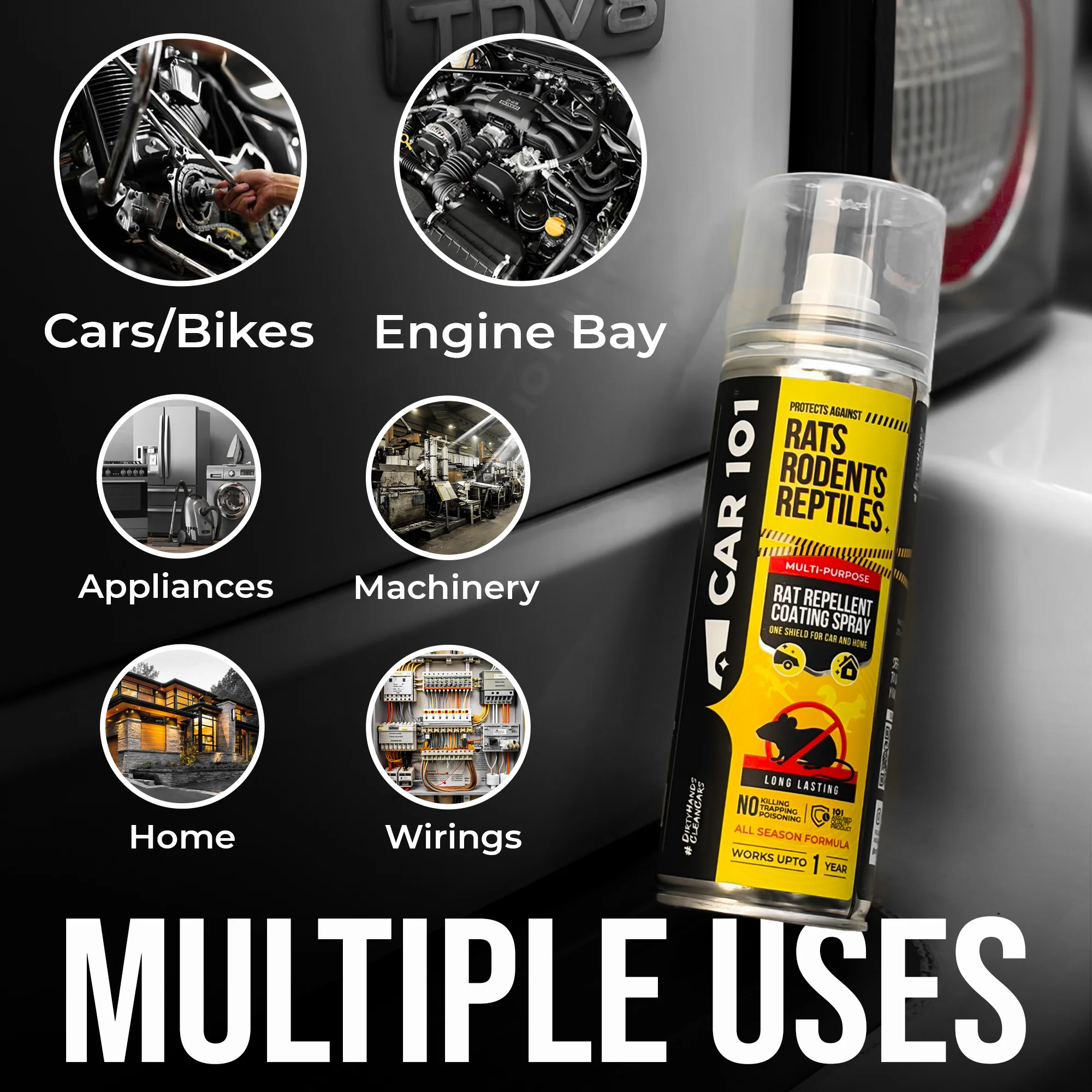 CAR101 Car Rat Repellent Spray | Anti Rat & Rodent Spray for Engine & Wiring Protection | Long Lasting Rat Protection for Cars & Bikes - Image 4