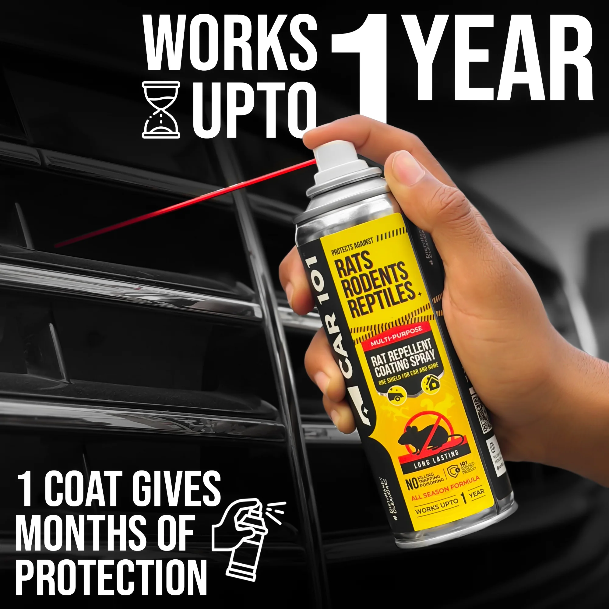 CAR101 Car Rat Repellent Spray | Anti Rat & Rodent Spray for Engine & Wiring Protection | Long Lasting Rat Protection for Cars & Bikes - Image 5
